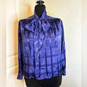 Evan-Picone Violet Collared Tie Button Up Silky Vintage Blouse Long Sleeve 6P‎